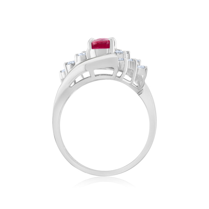 14K White Gold Diamond & Ruby Swirl Cluster Ring ~ 2 Ct