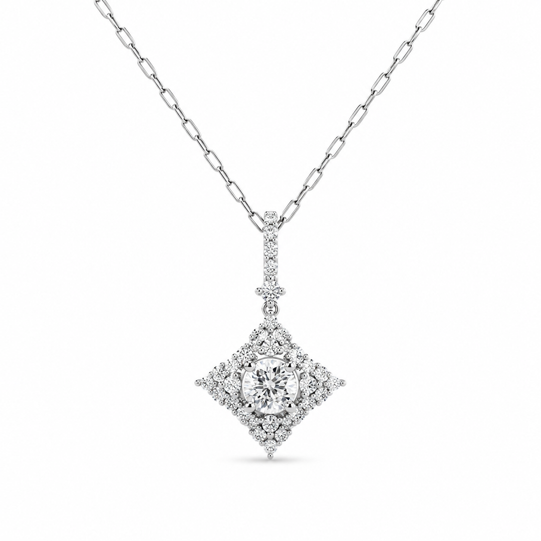 14K White Gold Diamond Geometrical Pendant ~ 1 Ct