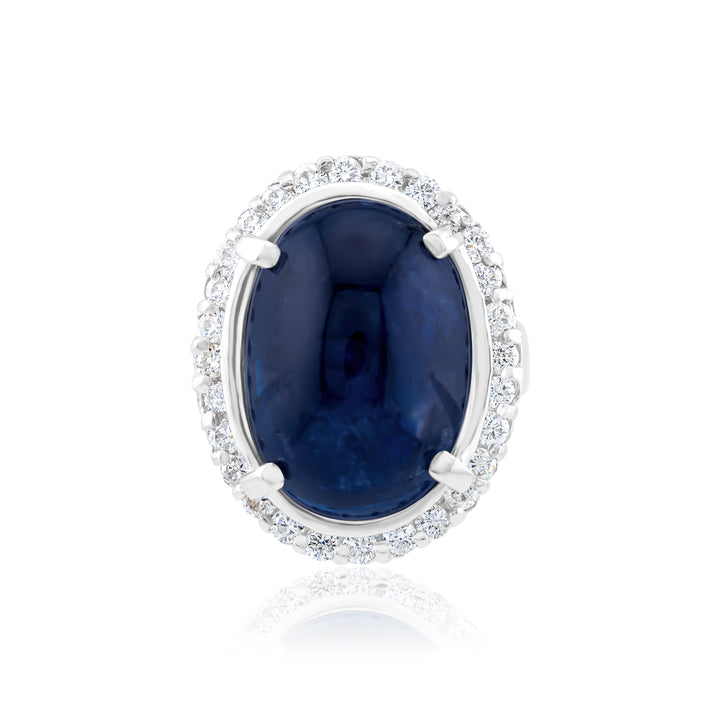 14K White Gold Diamond & Sapphire Halo Statement Dome Ring ~ 9 Ct