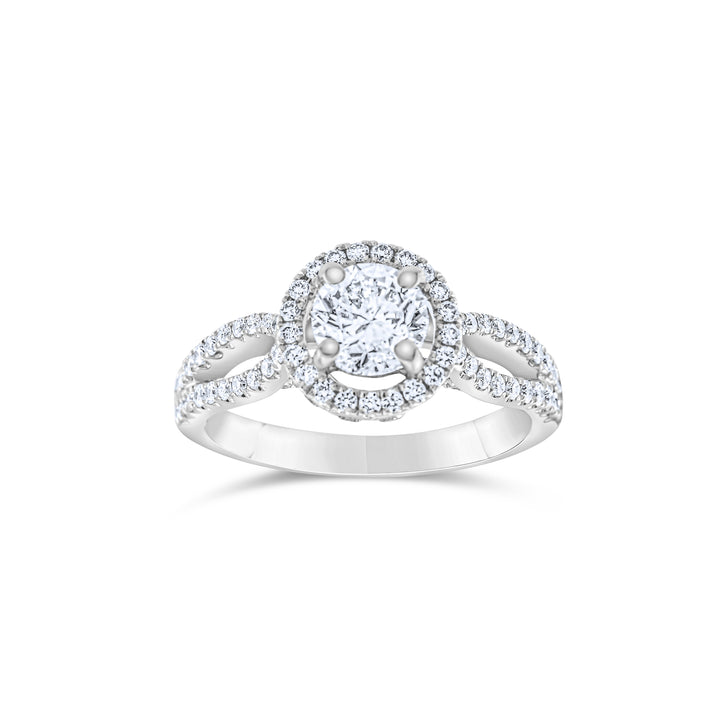 14K White Gold Diamond Halo Engagement Ring 1 2/3 Ct