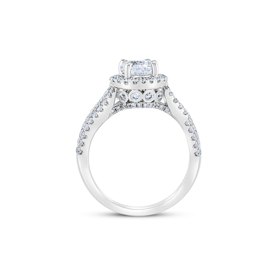 14K White Gold Diamond Halo Engagement Ring 1 2/3 Ct