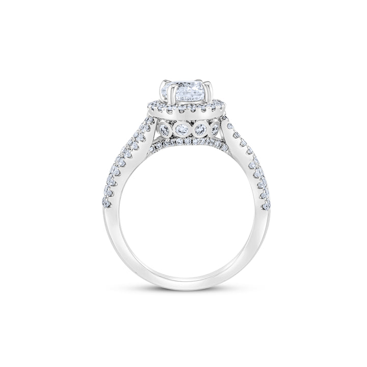 14K White Gold Diamond Halo Engagement Ring 1 2/3 Ct