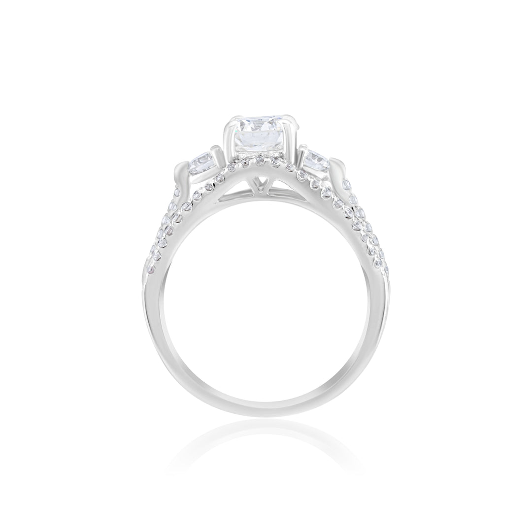 18K White Gold Diamond Three-Stone Engagement Ring ~1.82 Ct