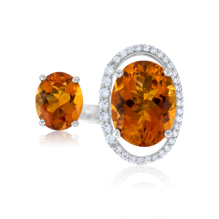 14K White Gold Diamond & Citrine Right Hand Ring 8 ½ Ct