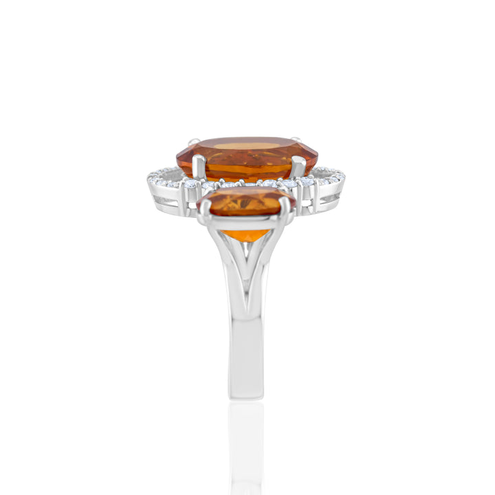 14K White Gold Diamond & Citrine Right Hand Ring 8 ½ Ct