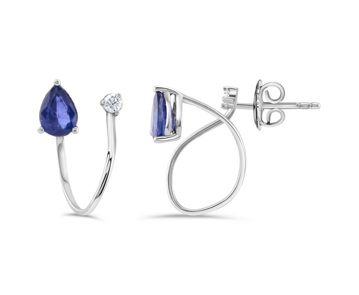 14K White Gold Diamond & Sapphire Loop Earrings 2 Ct