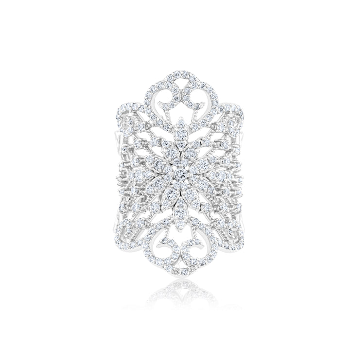 14K White Gold Diamond Filigree Fashion Ring 1.60 Ct