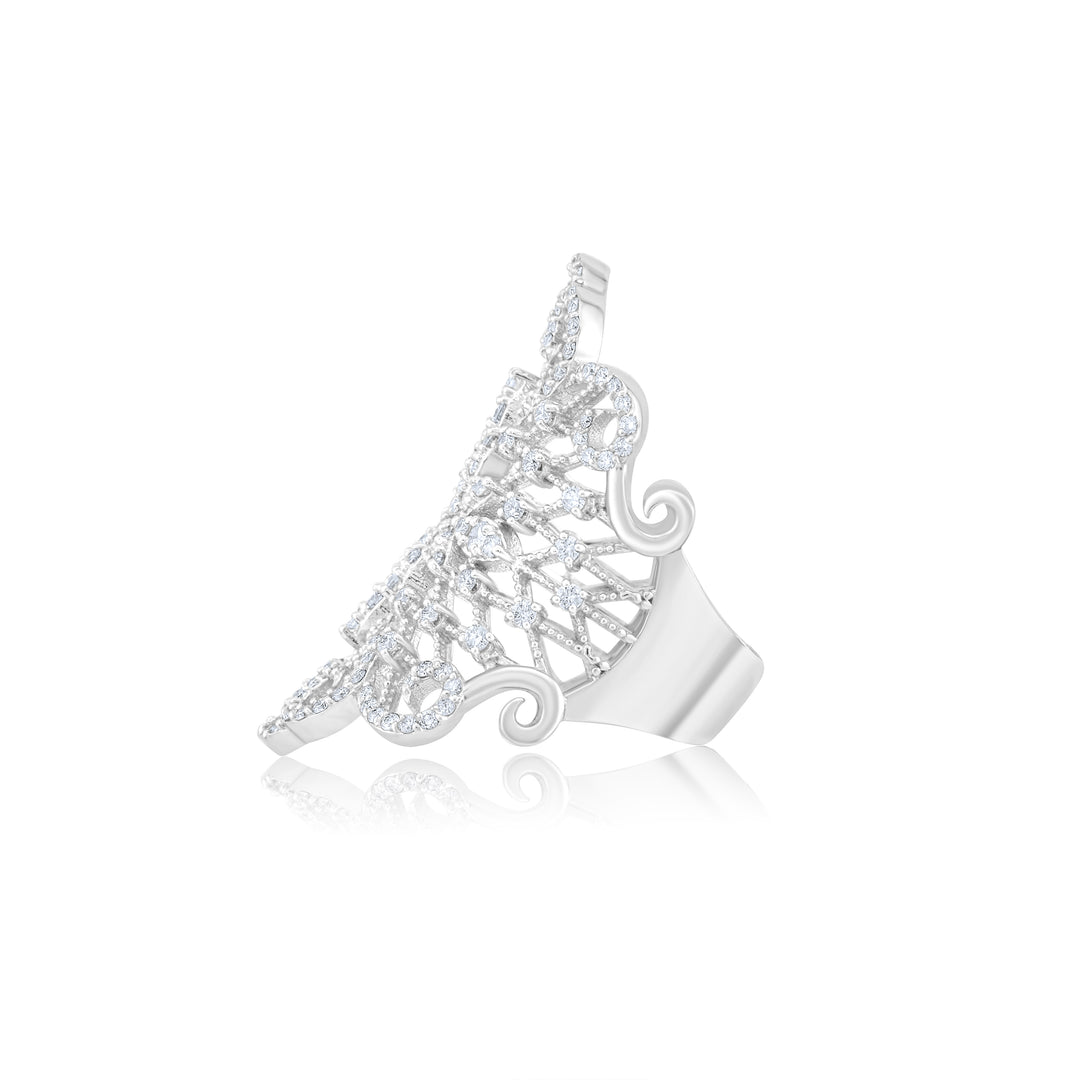 14K White Gold Diamond Filigree Fashion Ring 1.60 Ct