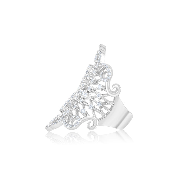 14K White Gold Diamond Filigree Fashion Ring 1.60 Ct