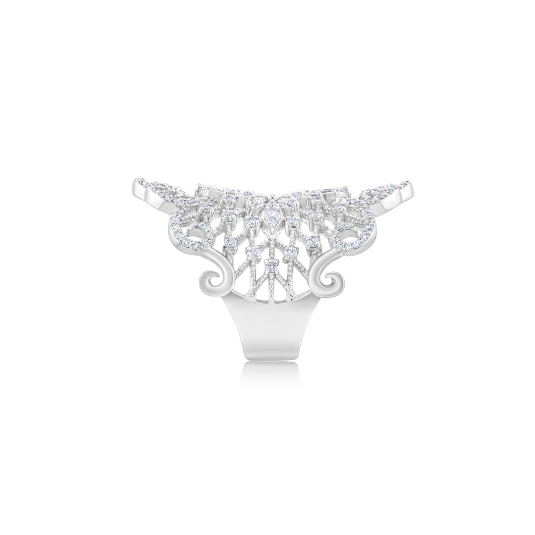 14K White Gold Diamond Filigree Fashion Ring 1.60 Ct