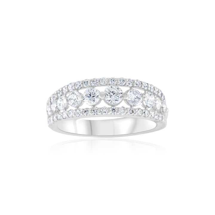 14K White Gold Diamond Three-Row Band 1 ¼ Ct