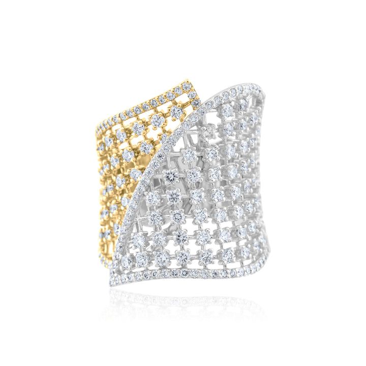 14K Two-Tone Gold Diamond Right-Hand Lattice Ring 3 Ct