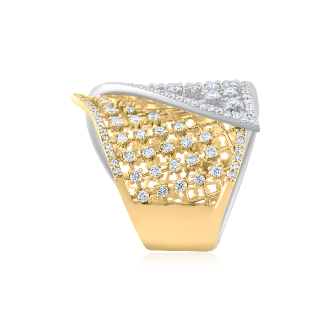 14K Two-Tone Gold Diamond Right-Hand Lattice Ring 3 Ct