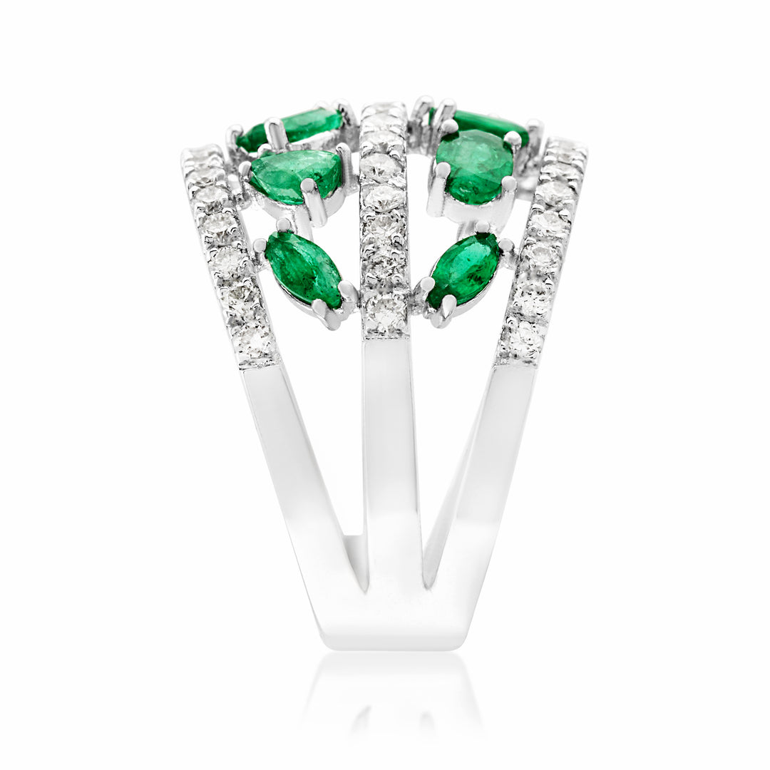 14K White Gold Emerald & Diamond Cocktail Ring ~ 2 ½ Ct