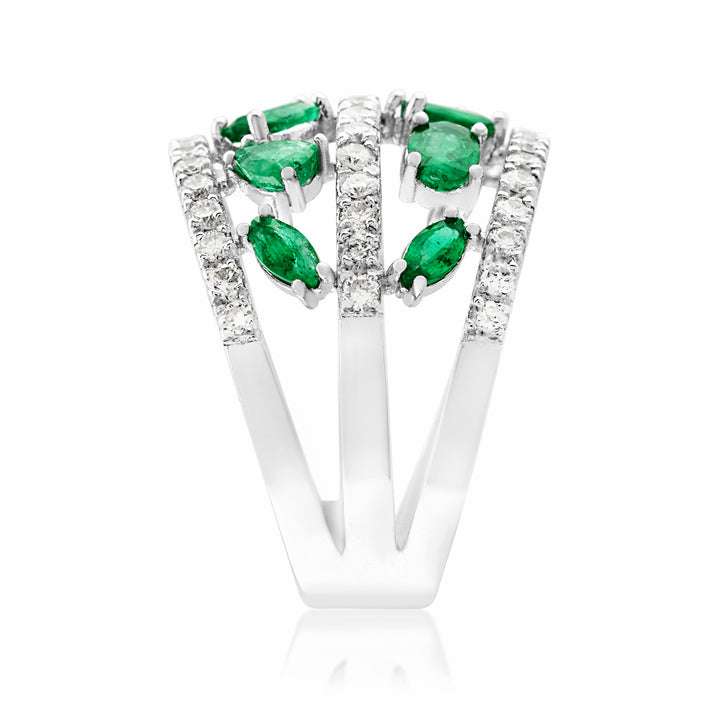14K White Gold Emerald & Diamond Cocktail Ring ~ 2 ½ Ct