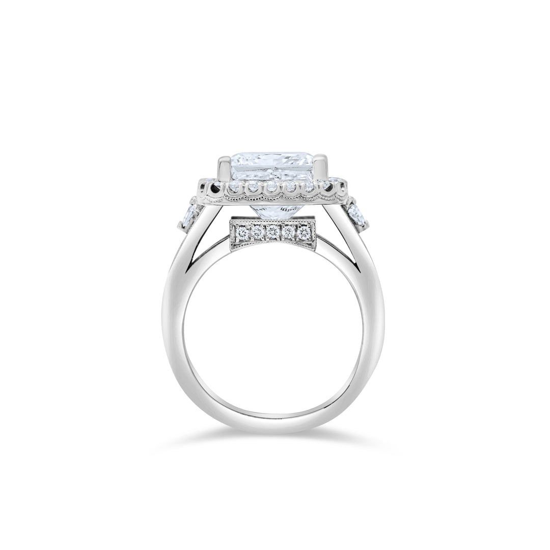 14K White Gold Diamond Halo Princess Cut Statement Ring ~ 7 ½ Ct