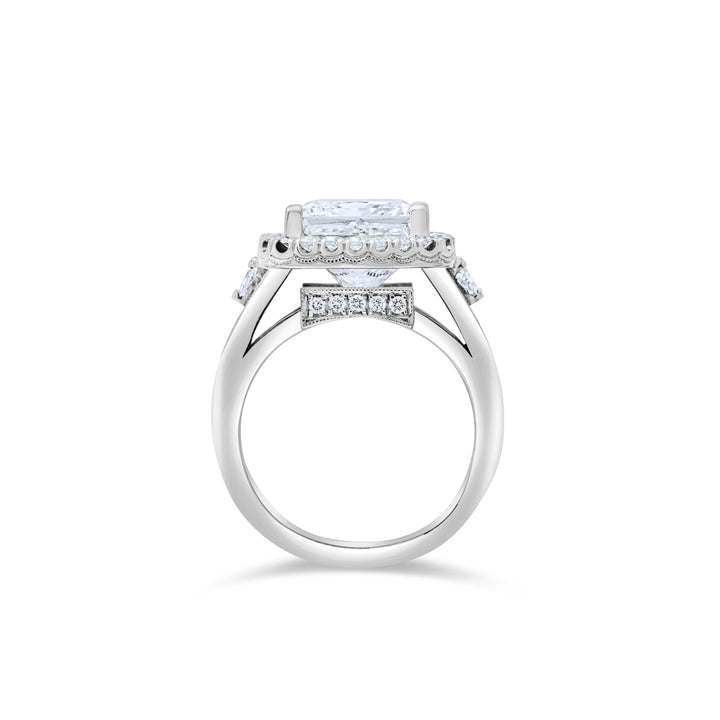 14K White Gold Diamond Halo Princess Cut Statement Ring ~ 7 ½ Ct