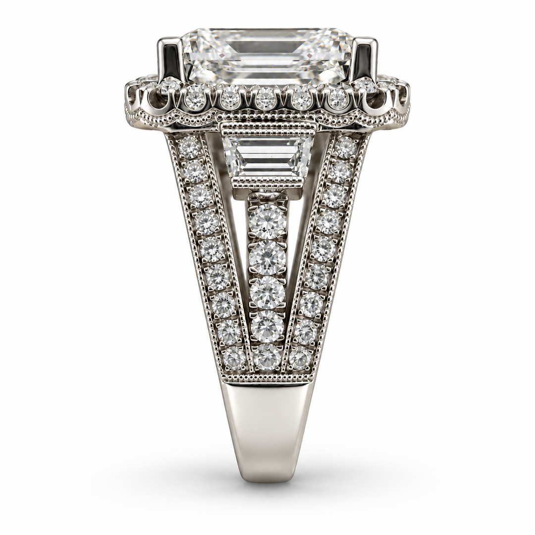 14K White Gold Diamond Halo Princess Cut Statement Ring ~ 7 ½ Ct