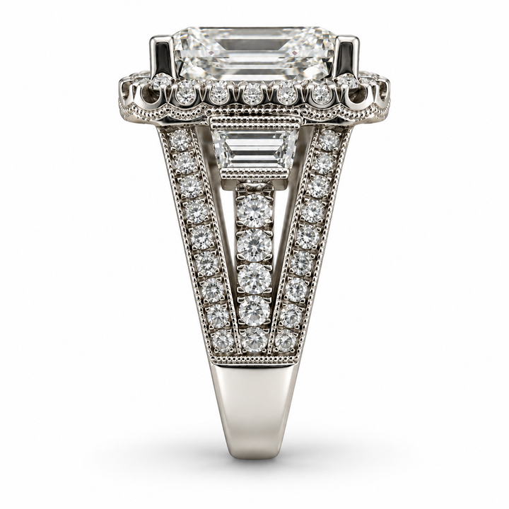 14K White Gold Diamond Halo Princess Cut Statement Ring ~ 7 ½ Ct