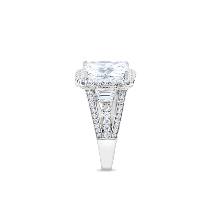 14K White Gold Diamond Halo Princess Cut Statement Ring ~ 7 ½ Ct