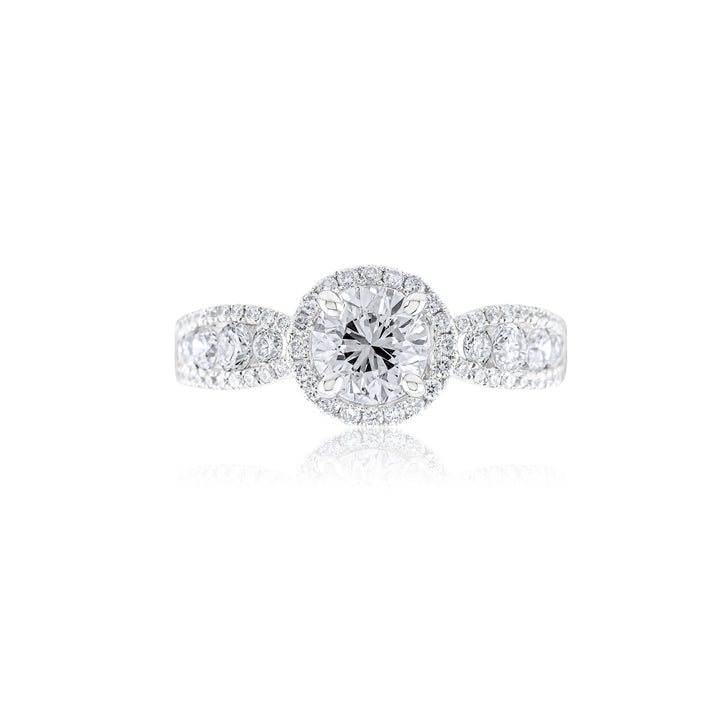 18K White Gold Round Diamond Halo Engagement Ring 1 ¾ Ct