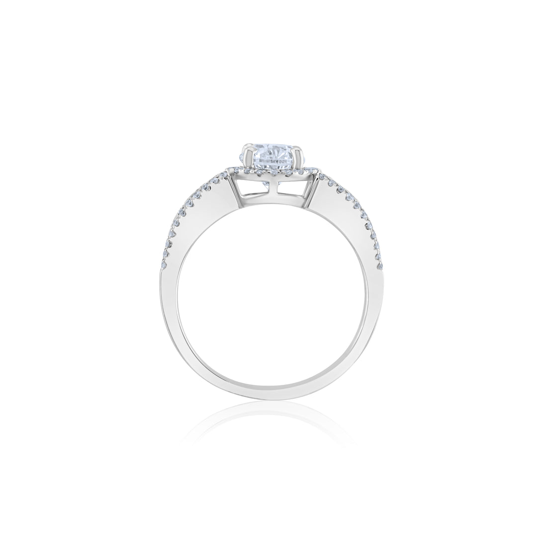 18K White Gold Round Diamond Halo Engagement Ring 1 ¾ Ct