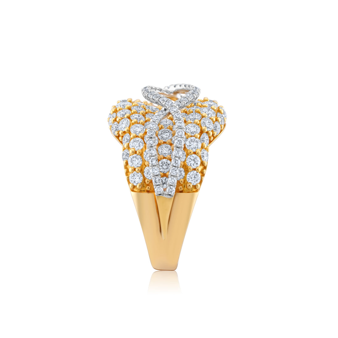 18K Two-Tone White Gold Diamond Cocktail Dome Ring ~ 3 ½ Ct