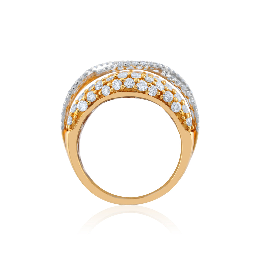 18K Two-Tone White Gold Diamond Cocktail Dome Ring ~ 3 ½ Ct