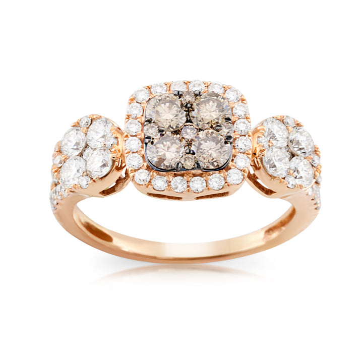 14K Rose Gold 2-Color Diamond Cocktail Ring 1 2/3 Ct