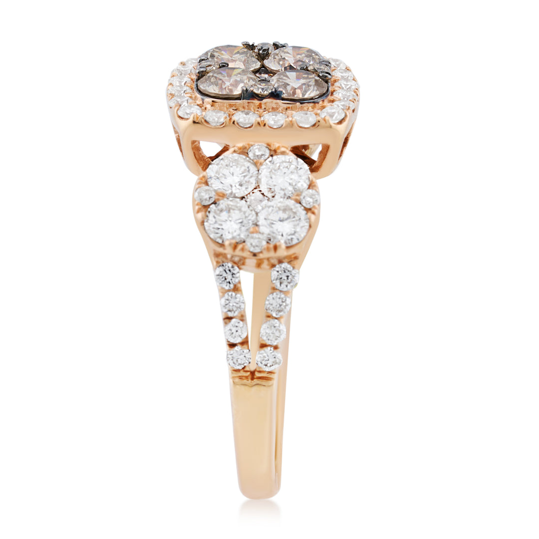 14K Rose Gold 2-Color Diamond Cocktail Ring 1 2/3 Ct