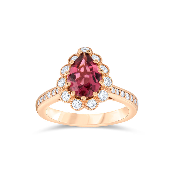 14K Rose Gold Pink Tourmaline & Diamond Halo Ring ~ 2.15 Ct