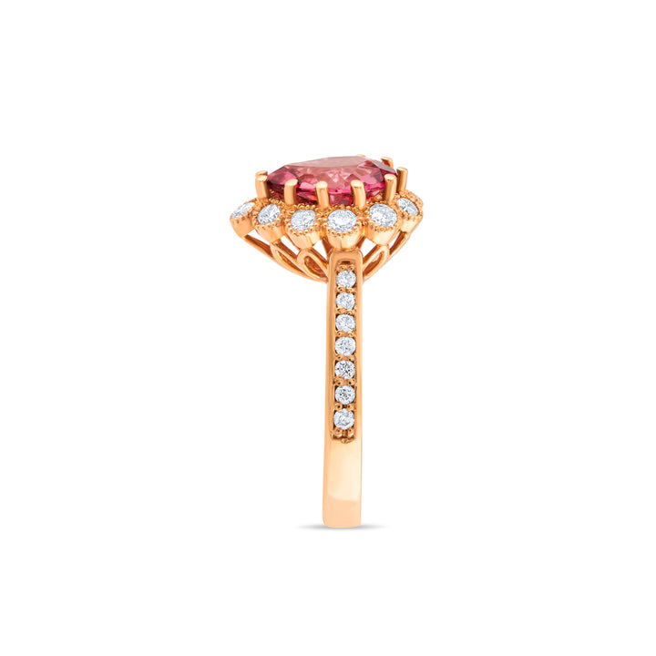 14K Rose Gold Pink Tourmaline & Diamond Halo Ring ~ 2.15 Ct