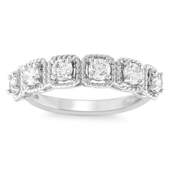 14K White Gold Diamond Stackable Wedding Band ¾ Ct