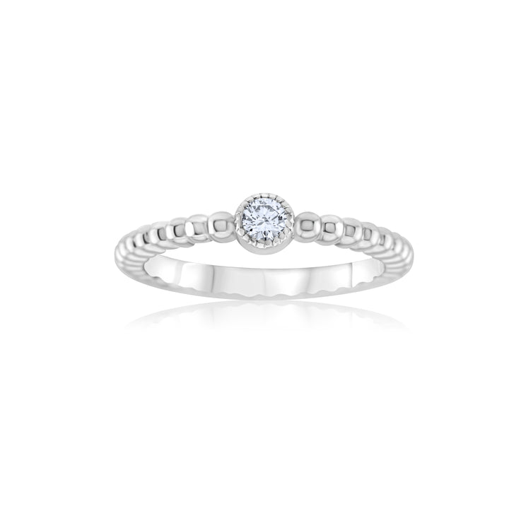 14K White Gold Diamond Solitaire Beaded Ring 1/10 Ct