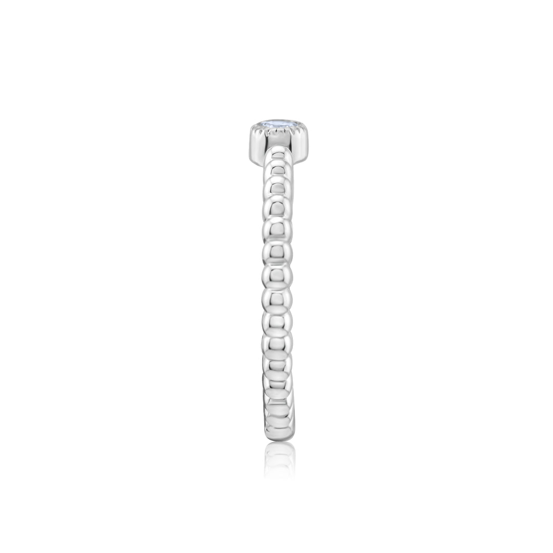 14K White Gold Diamond Solitaire Beaded Ring 1/10 Ct