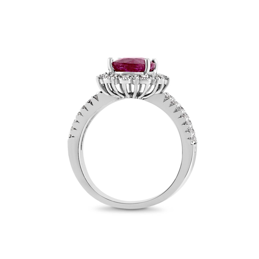 14K White Gold Burmese Ruby & Diamond Ring 2 3/4 Ct