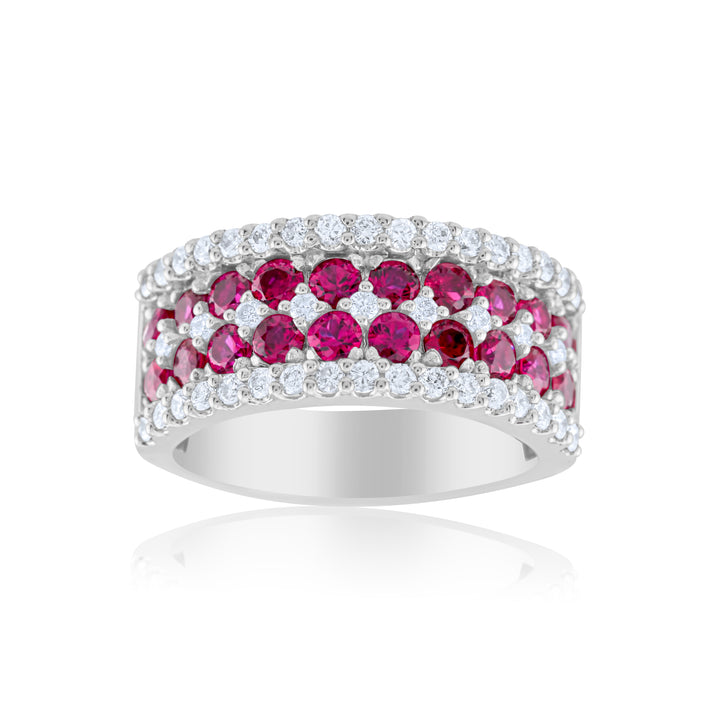 14K White Gold Diamond & Ruby Wide Band 2 ½ Ct