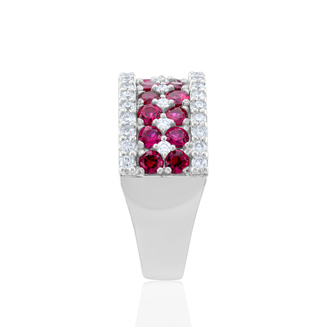 14K White Gold Diamond & Ruby Wide Band 2 ½ Ct