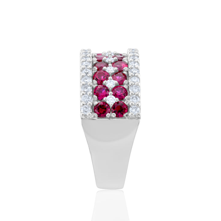 14K White Gold Diamond & Ruby Wide Band 2 ½ Ct