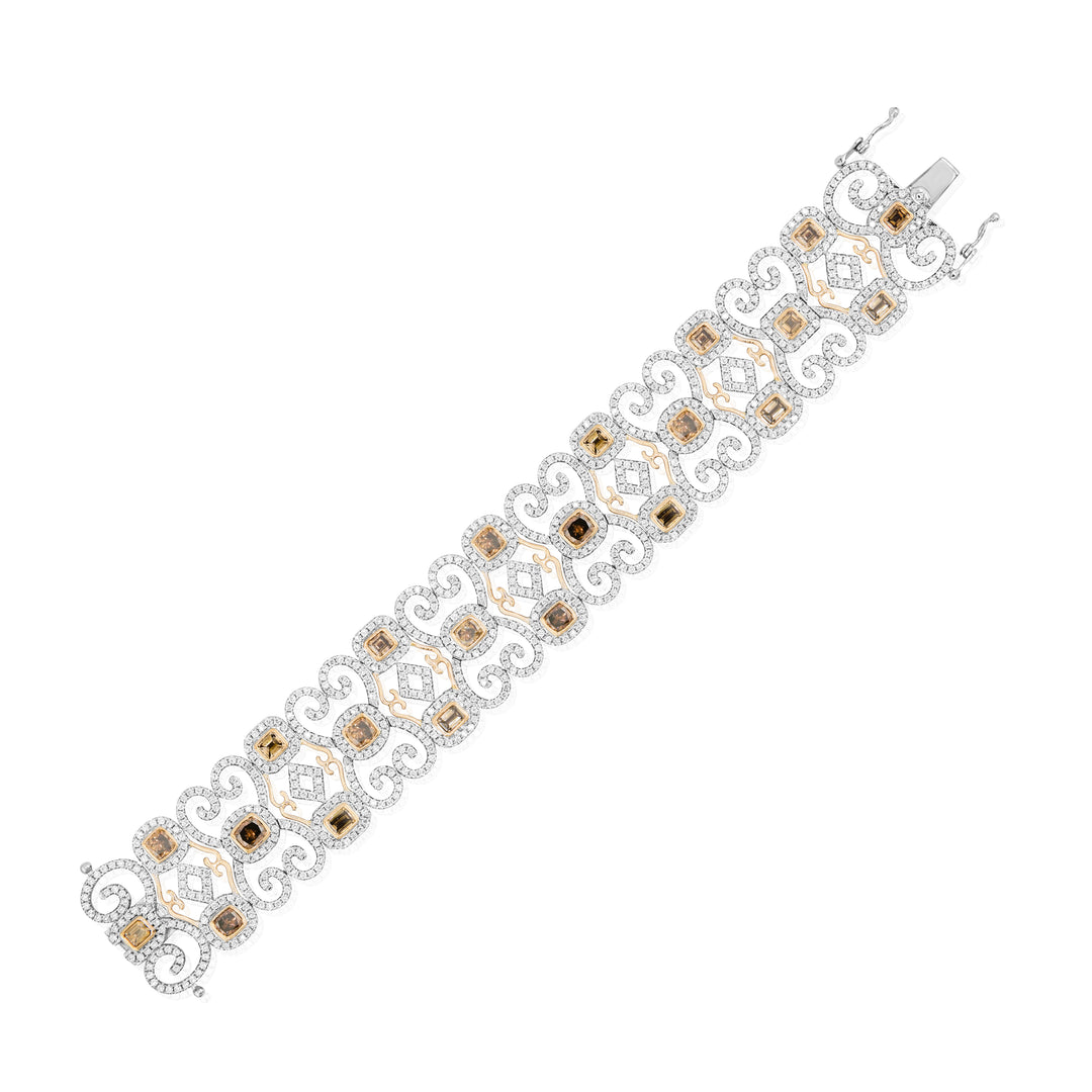 14K White & Rose Gold Fancy Multi-Tone Diamond Wide Bracelet ~ 14 Ct