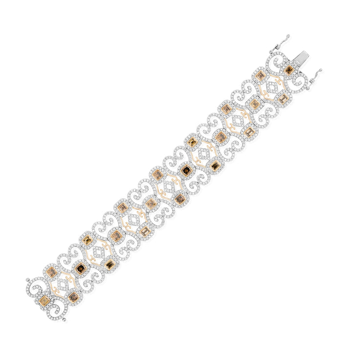 14K White & Rose Gold Fancy Multi-Tone Diamond Wide Bracelet ~ 14 Ct