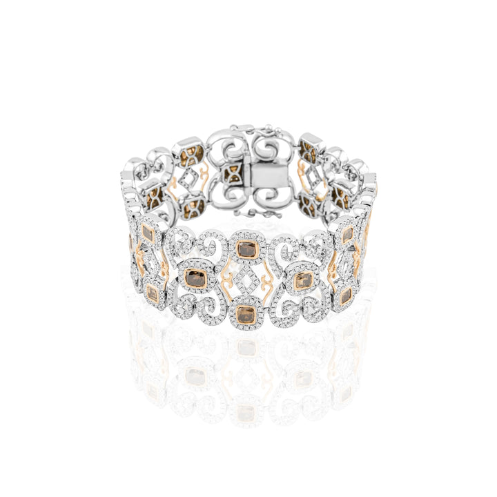14K White & Rose Gold Fancy Multi-Tone Diamond Wide Bracelet ~ 14 Ct