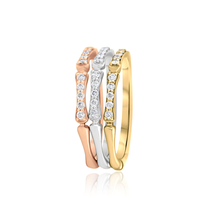 14K Three-Tone Gold Diamond Stackable Bands ~ 1 Ct