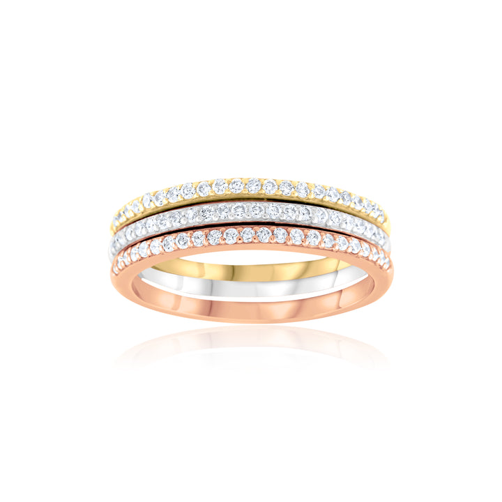 14K Three-Tone Gold Diamond Stackable Bands ~ 2/3 Ct