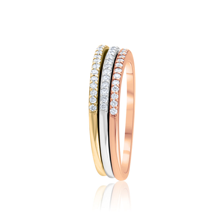 14K Three-Tone Gold Diamond Stackable Bands ~ 2/3 Ct