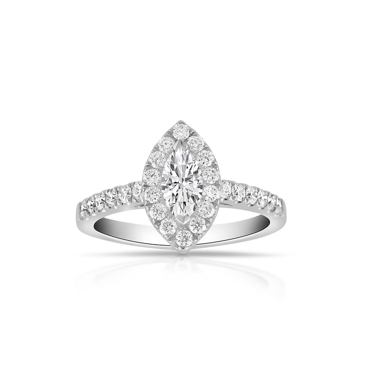 14K White Gold Halo Marquise Cut Diamond Engagement Ring ~ 1 Ct