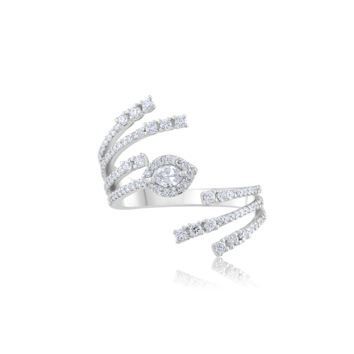 14K White Gold Diamond Bypass Fashion Ring ~ 1 Ct