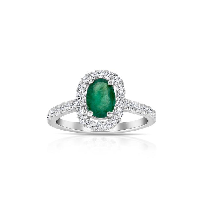 14K White Gold Diamond & Emerald Halo Ring ~ 1 ½ Ct