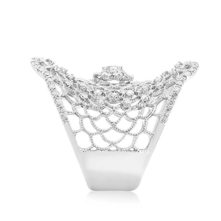 18K White Gold Diamond Filigree Cocktail Ring 1 ½ Ct