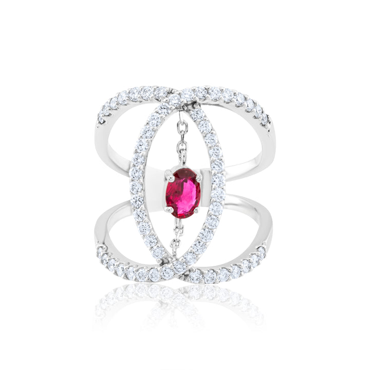 14K White Gold Ruby & Diamond Fun Cocktail Ring ~ 1.5 Ct